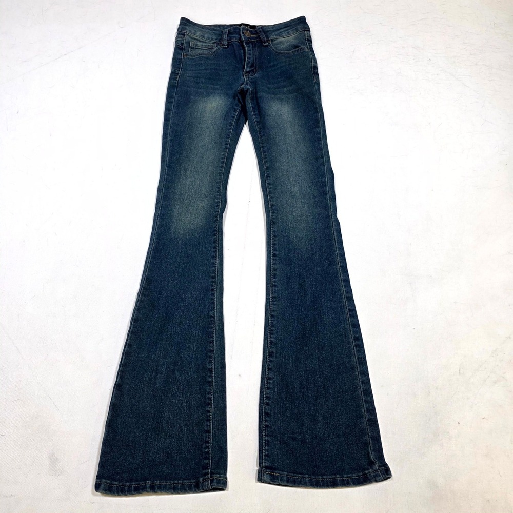 Rise Supply Co Flare Jeans Womens 00 Dark Vintage Khaki Tint Bell Bottom Stretch